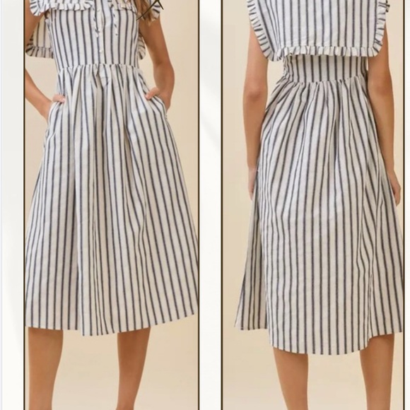 Dresses & Skirts - Striped Square Collar Midi Dress in Navy & White